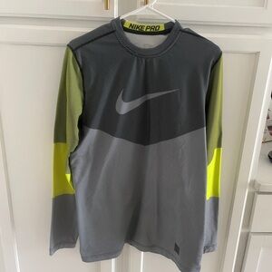 Nike Pro Black and Neon Yellow Striped Compression Top and Nike Pro Hyperwarm